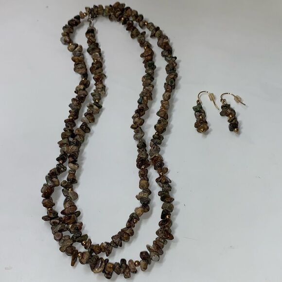 Leopard Skin Chip Necklace & Earrings 1/20 14K Gold - Picture 1 of 6